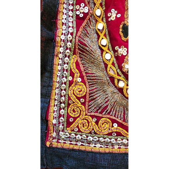 Sequins & Beads Embroidery Fabric Elephant- Tapestry/Pillow Cover - VINTAGE - Picture 2 of 4